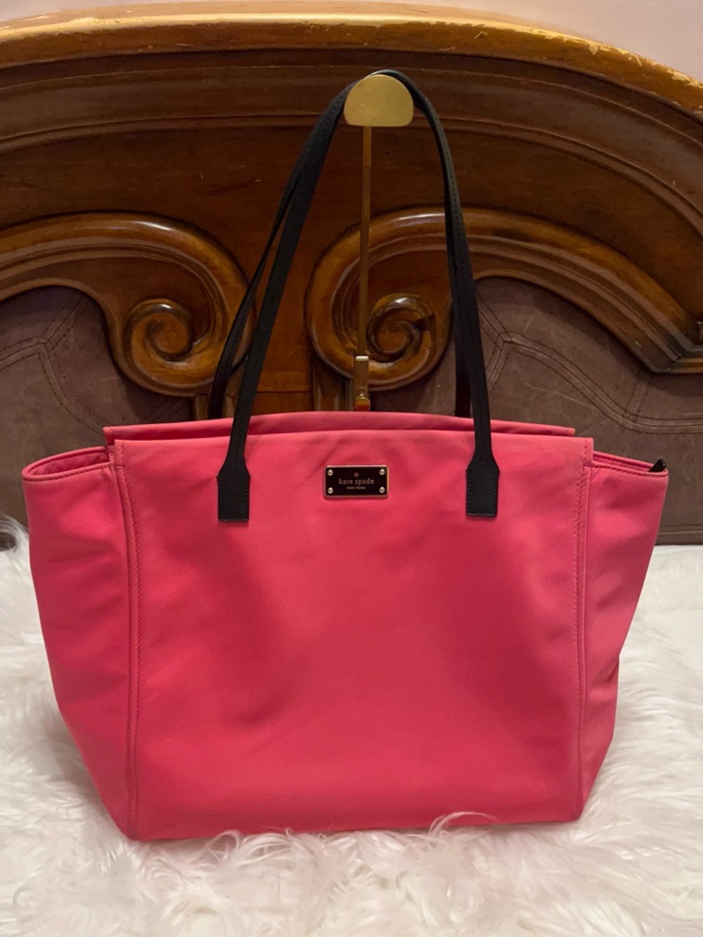 kate spade Hot Pink nylon with Black  leather Handles tote bag - Picture 14 of 16